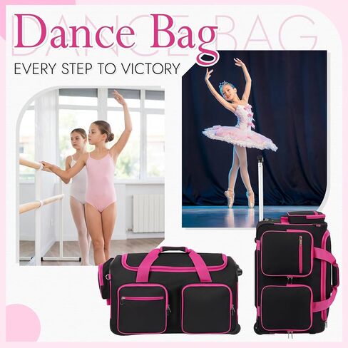 Dance Bag with Garment Rack and Curtain, 23'' Dance Competition Bag with Garment Rack & Wheels, Rolling Dance Bag for Girls, Suitcase for Dancer Cheerleader Little Princess(Black) in Saudi Arabia