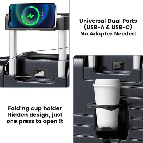 20 Inch Carry on Luggage with Cup Holder, Airline Approved 22x14x9 Aluminum Frame PC Hard Shell Suitcase, 360° Spinner Wheels, TSA Lock for Short Trips and Business Travel in Saudi Arabia