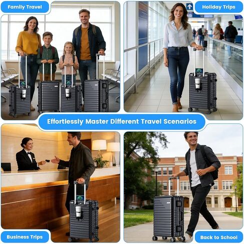 20 Inch Carry on Luggage with Cup Holder, Airline Approved 22x14x9 Aluminum Frame PC Hard Shell Suitcase, 360° Spinner Wheels, TSA Lock for Short Trips and Business Travel in Saudi Arabia