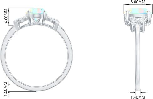 خاتم خطوبة بيضاوي من العقيق الإثيوبي الطبيعي 1.3 قيراط للنساء، جودة AAA، خاتم ألماس أوبال معتمد - جاهز للهدايا in Kuwait