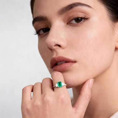 Iefil 1.4CT-2CT Lab Grown Birthstone for Women, Lab-Created Moissanite Brands for Women, Emerald Cut Engagement Rings, GRC Certified, 925 Sterling Silver with Rhodium Plating, Sizes 6-8 in Kuwait