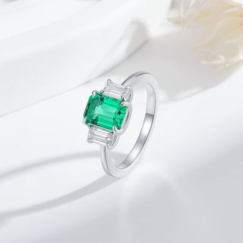 Iefil 1.4CT-2CT Lab Grown Birthstone for Women, Lab-Created Moissanite Brands for Women, Emerald Cut Engagement Rings, GRC Certified, 925 Sterling Silver with Rhodium Plating, Sizes 6-8 in Kuwait