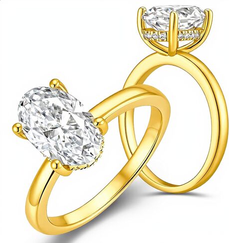 2/3 Carat Moissanite Oval Engagement Ring for Women,Genuine D Color VVS1 Clarity Moissanite,14K Gold Plated 925 Sterling Silver Solitaire Promise Ring for Wedding with Hidden Halo,Daily,Travel,Party,Valentine,Christmas Gift in Saudi Arabia