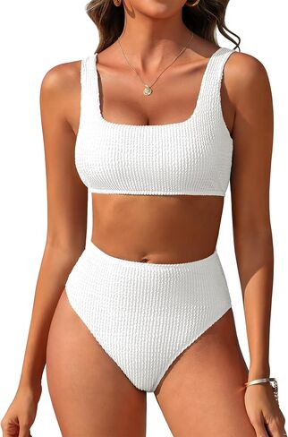 ANRABESS Women’ Two Piece Bikini Sets， High Waist Square Neck Swimsuits ，Ribbed Textured Comfy Bathing Suits，Beach Swim Wear in Kuwait