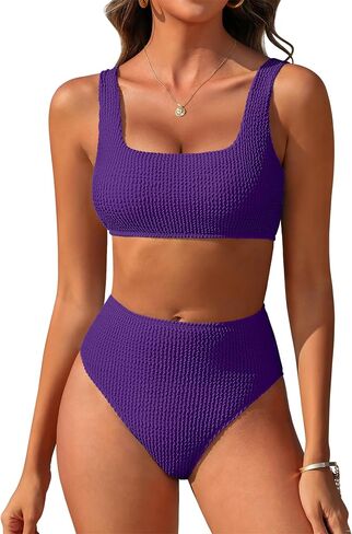 ANRABESS Women’ Two Piece Bikini Sets， High Waist Square Neck Swimsuits ，Ribbed Textured Comfy Bathing Suits，Beach Swim Wear in Kuwait