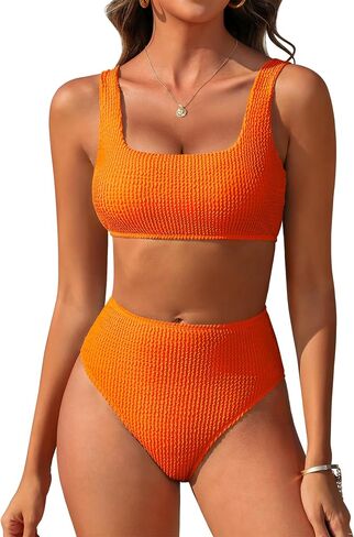 ANRABESS Women’ Two Piece Bikini Sets， High Waist Square Neck Swimsuits ，Ribbed Textured Comfy Bathing Suits，Beach Swim Wear in Kuwait