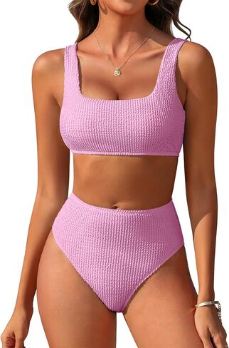 ANRABESS Women’ Two Piece Bikini Sets， High Waist Square Neck Swimsuits ，Ribbed Textured Comfy Bathing Suits，Beach Swim Wear in Kuwait