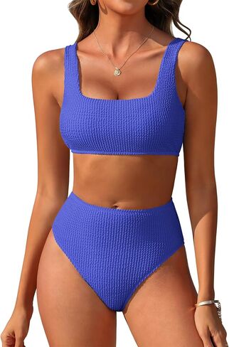 ANRABESS Women’ Two Piece Bikini Sets， High Waist Square Neck Swimsuits ，Ribbed Textured Comfy Bathing Suits，Beach Swim Wear in Kuwait