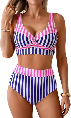 Herseas Women's High Waisted Bikini Sets Floral Print Twist Front Swimsuits Tummy Control Bathing Suits Beach Essentials in Saudi Arabia