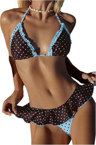 WDIRARA Women's Polka Dots Bikini Sets Ruffle Triangle 2 Piece Swimsuit Tie Backless Bathing Suit in Saudi Arabia