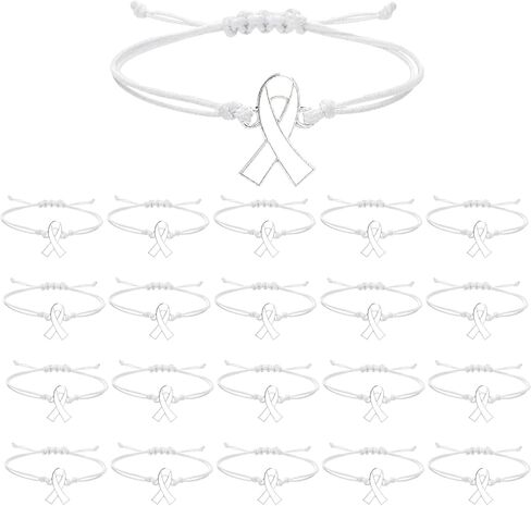 20 Pcs White Ribbon Adjustable Bracelets, Lung, Bone Cancer Awareness Products for Public Event Advocacy, Cancer Gifts for Survivor, Inspirational, Encouragement, Positive Gifts for Patients in Saudi Arabia