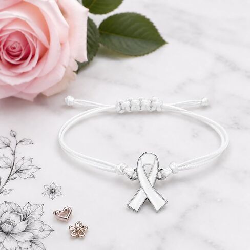 20 Pcs White Ribbon Adjustable Bracelets, Lung, Bone Cancer Awareness Products for Public Event Advocacy, Cancer Gifts for Survivor, Inspirational, Encouragement, Positive Gifts for Patients in Saudi Arabia