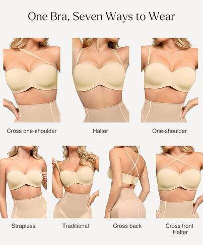 Popilush Strapless Bras for Women Push Up Bralettes Minimizer Unlined Underwire Bandeau T-Shirt Bras - 2 Pack Bright Ube + Black, 36C in Kuwait