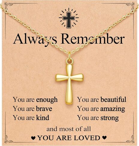 Always Remember You Are Loved - 14k Gold Cross Necklaced for Girls, Easter First Communion Confirmation Baptism Birthday Gifts in Kuwait