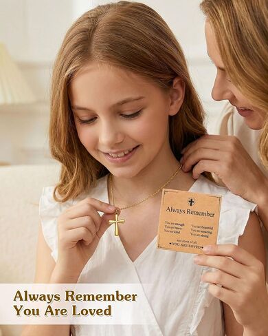 Always Remember You Are Loved - 14k Gold Cross Necklaced for Girls, Easter First Communion Confirmation Baptism Birthday Gifts in Kuwait