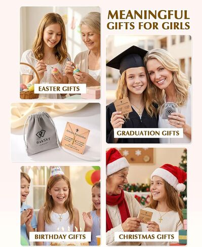 Always Remember You Are Loved - 14k Gold Cross Necklaced for Girls, Easter First Communion Confirmation Baptism Birthday Gifts in Kuwait