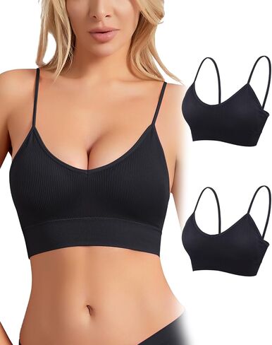 Women’s Seamless Wireless Bra, Padded V Neck Bralette with Thin Spaghetti Straps in Saudi Arabia