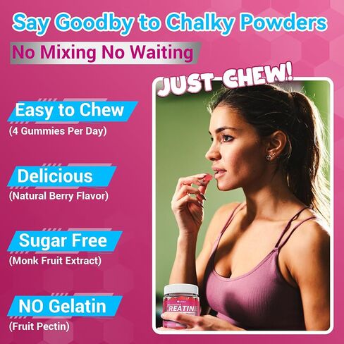 Creatine for Women Gummies, Micronized Creatine Monohydrate + Myo-Inositol, Collagen Peptides, BCAAs, Hyaluronic Acid, Vitamin B6 B12, Zinc for Enërgy, Föcus, Hörmonal Balance, Sugar Free, 120 Counts in Kuwait