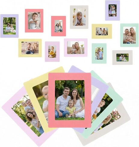 12PCS Colorful Magnetic Picture Frames for Refrigerator, Magnetic Photo Frames for Fridge, Home, Office, School, Locker, Display (4.8x6.3 Inch + 4.6x3.3 Inch, Red, Purple, Blue, Yellow, Beige, Green) in Saudi Arabia