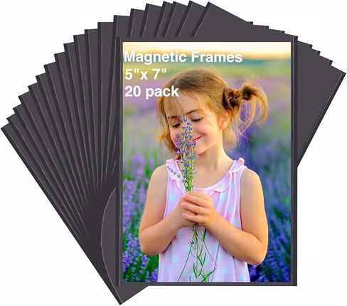 HIIMIEI Magnetic Photo Frames for Refrigerator 5x7 Inches,20 Pack, No Sratched Fridge Magnets Picture Frame Photo Sleeves Protected by Removable Film(Black) in Saudi Arabia