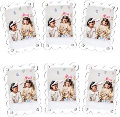 6-Pack Scalloped Acrylic Magnetic Photo Frames 2.36 x 3.54 in Double-Sided Wallet-Size Fridge Magnet Picture Frames for Instant Photos Locker Refrigerator Decor Colorful in Saudi Arabia