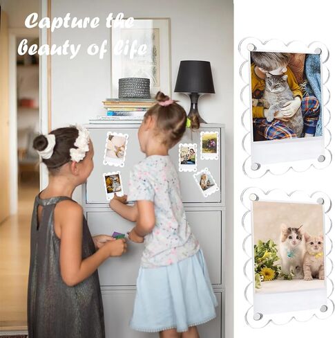 6-Pack Scalloped Acrylic Magnetic Photo Frames 2.36 x 3.54 in Double-Sided Wallet-Size Fridge Magnet Picture Frames for Instant Photos Locker Refrigerator Decor Colorful in Saudi Arabia