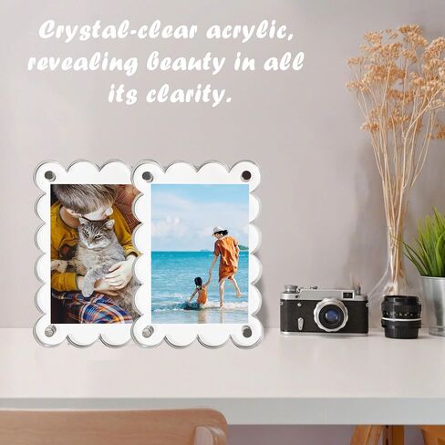 6-Pack Scalloped Acrylic Magnetic Photo Frames 2.36 x 3.54 in Double-Sided Wallet-Size Fridge Magnet Picture Frames for Instant Photos Locker Refrigerator Decor Colorful in Saudi Arabia
