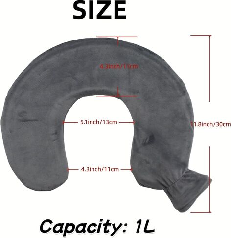 U-Shaped Neck Hot Water Bottle, BS1970:2012 Certified Natural Rubber, 1L Wearable Cervical Heating Pad, Crystal Velvet Cover, Shoulder Warmer for Neck Pain & Arthritis Relief in Saudi Arabia