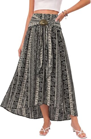 Scarlet Darkness Boho Floral Maxi Skirt Women Summer Western Flowy High Waisted Skirts in Kuwait