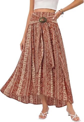 Scarlet Darkness Boho Floral Maxi Skirt Women Summer Western Flowy High Waisted Skirts in Kuwait