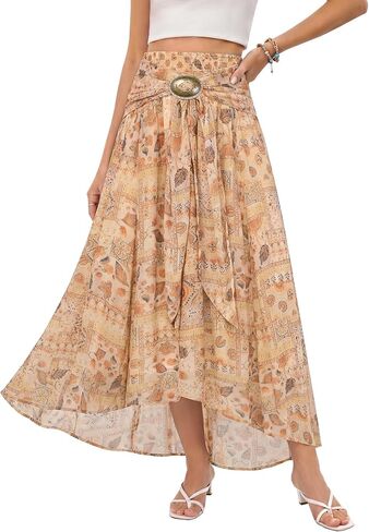 Scarlet Darkness Boho Floral Maxi Skirt Women Summer Western Flowy High Waisted Skirts in Kuwait