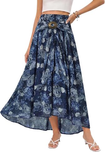 Scarlet Darkness Boho Floral Maxi Skirt Women Summer Western Flowy High Waisted Skirts in Kuwait