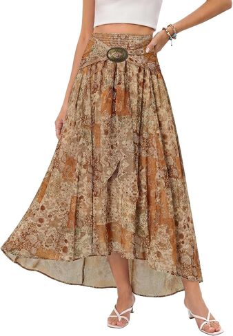 Scarlet Darkness Boho Floral Maxi Skirt Women Summer Western Flowy High Waisted Skirts in Kuwait