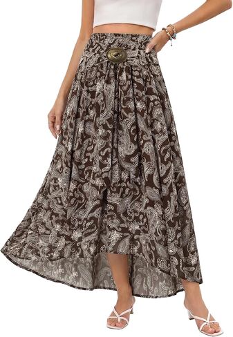 Scarlet Darkness Boho Floral Maxi Skirt Women Summer Western Flowy High Waisted Skirts in Kuwait