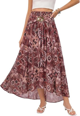 Scarlet Darkness Boho Floral Maxi Skirt Women Summer Western Flowy High Waisted Skirts in Kuwait