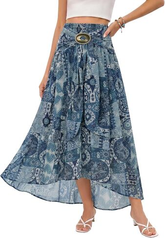 Scarlet Darkness Boho Floral Maxi Skirt Women Summer Western Flowy High Waisted Skirts in Kuwait