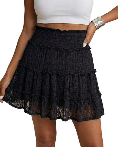 Womens Lace Mini Skirt High Waisted Flowy Skirts with Shorts Underneath Boho A Line Skort Trendy 2026 in Kuwait