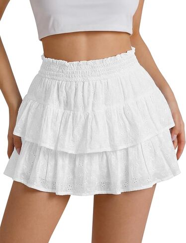 FOMELY Ruffle Skirt for Women, Double-Layer Flowy Mini Skirt with Shorts Underneath,Casual Summer Skort in Saudi Arabia
