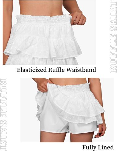 FOMELY Ruffle Skirt for Women, Double-Layer Flowy Mini Skirt with Shorts Underneath,Casual Summer Skort in Saudi Arabia
