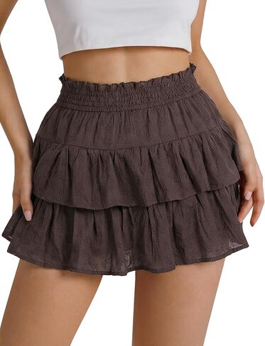 FOMELY Ruffle Skirt for Women, Double-Layer Flowy Mini Skirt with Shorts Underneath,Casual Summer Skort in Saudi Arabia