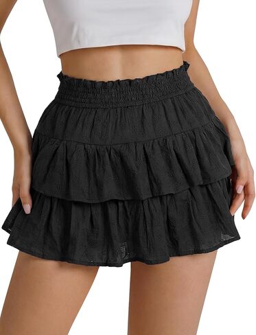 FOMELY Ruffle Skirt for Women, Double-Layer Flowy Mini Skirt with Shorts Underneath,Casual Summer Skort in Saudi Arabia