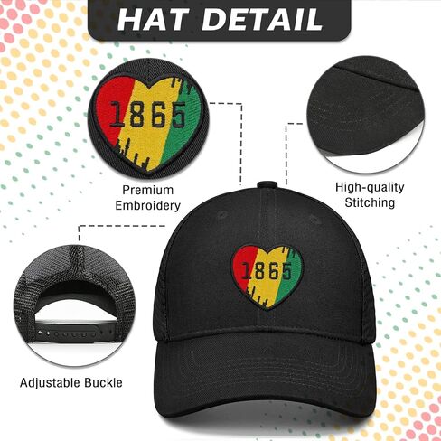 Juneteenth Black History Month Embroidered Baseball Cap, African American Pride Gift Adjustable Hat for Men Women in Kuwait