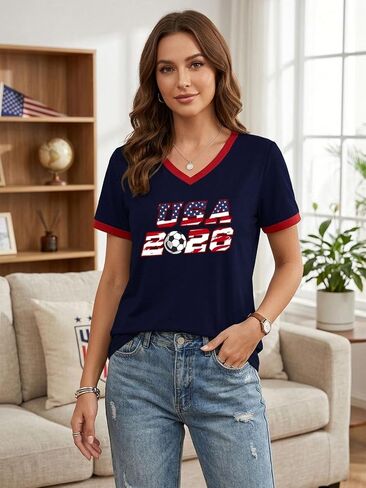 AMWIPE Soccer Cup 2026 Shirt for Women USA Football Shirts Mexico Jersey Argentina Brazil Shirts Football V Neck Tee Tops in Kuwait