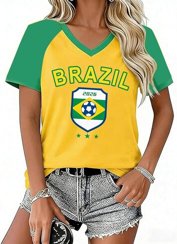 AMWIPE Soccer Cup 2026 Shirt for Women USA Football Shirts Mexico Jersey Argentina Brazil Shirts Football V Neck Tee Tops in Kuwait