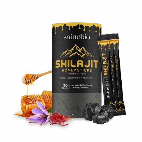 Shilajit Honey Sticks (With Saffron) for Adults for Vitality, Daily Performance & Metabolic Support – 400mg Pure Shilajit Resin, 2mg Saffron per 8g Stick – 30 Count in Kuwait