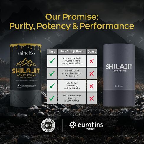 Shilajit Honey Sticks (With Saffron) for Adults for Vitality, Daily Performance & Metabolic Support – 400mg Pure Shilajit Resin, 2mg Saffron per 8g Stick – 30 Count in Kuwait