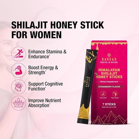 She Lajit Honey Sticks for Women | Shilajit for Women - for hormonal Balance & Energy | Pure Himalayan Shilajit with Organic Honey & Natural Tasty Strawberry | 7 Count in Saudi Arabia