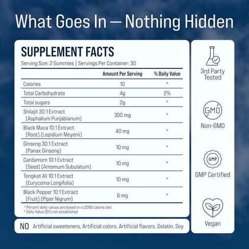 Shilajit Gummies - Himalayan Shilajit Extract | Maca | Ginseng | Cardamom & Tongkat Ali – Natural Mineral Support for Everyday Energy, Vitality & Wellness – 60 Gummies in Kuwait