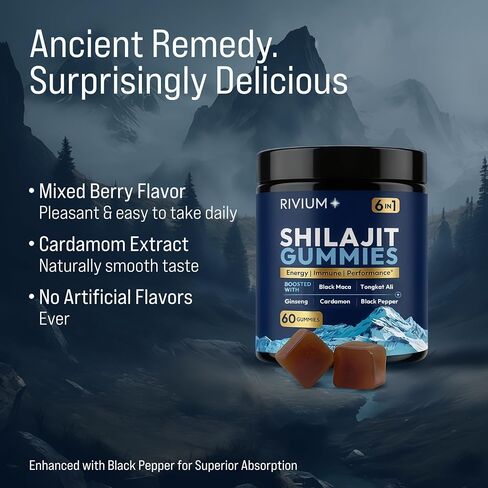Shilajit Gummies - Himalayan Shilajit Extract | Maca | Ginseng | Cardamom & Tongkat Ali – Natural Mineral Support for Everyday Energy, Vitality & Wellness – 60 Gummies in Kuwait