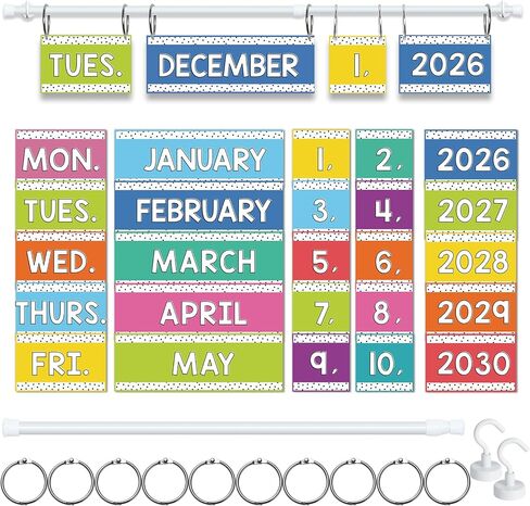 Rainbow Flip Calendar Board Set with Holder, Colorful Classroom Calendar Bulletin Board with Adjustable Rob Rainbow Date Cards for School Classroom Home Decoration Supplies in Kuwait